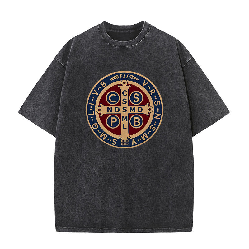 Christianartworkshop Medaglia di San Benedetto Santa Croce T-shirt unisex lavata - Nero - 5XL - image 0