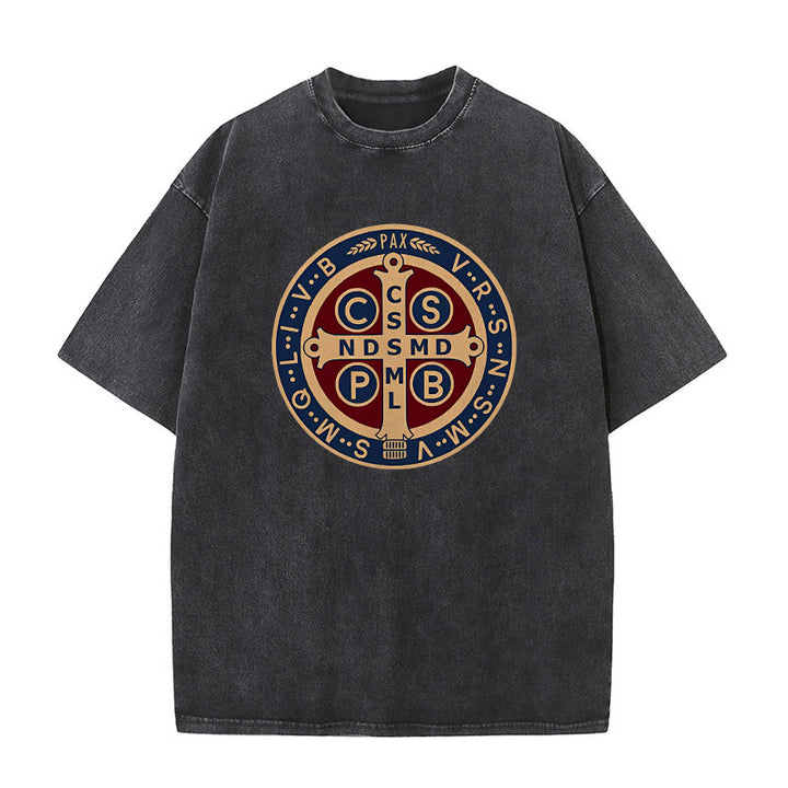 Christianartworkshop Medaglia di San Benedetto Santa Croce T-shirt unisex lavata - Nero - 5XL - image 0
