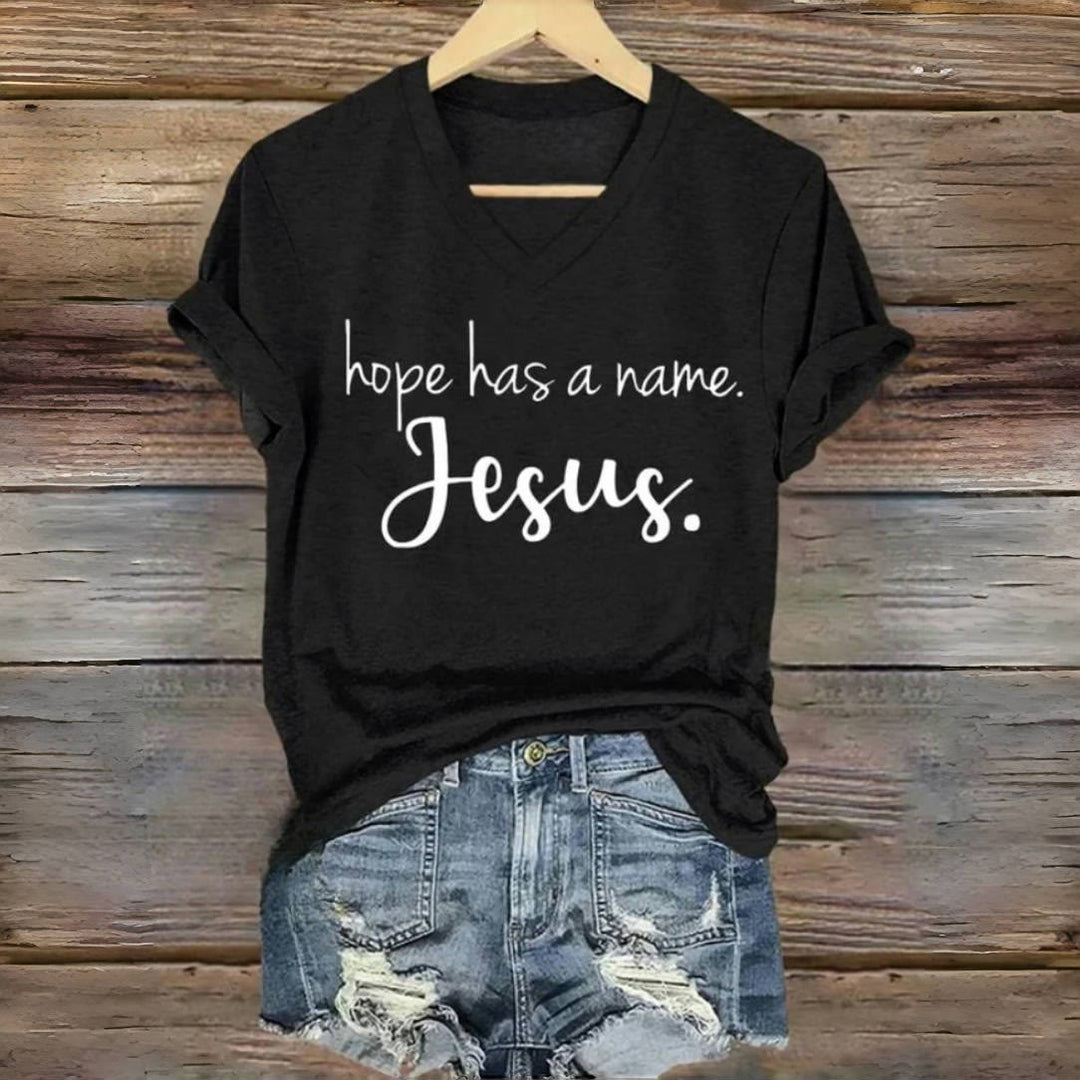 Christianartworkshop Hope Has A Name Jesus - Maglietta con scollo a V e stampa - Nero - 4XL - image 2