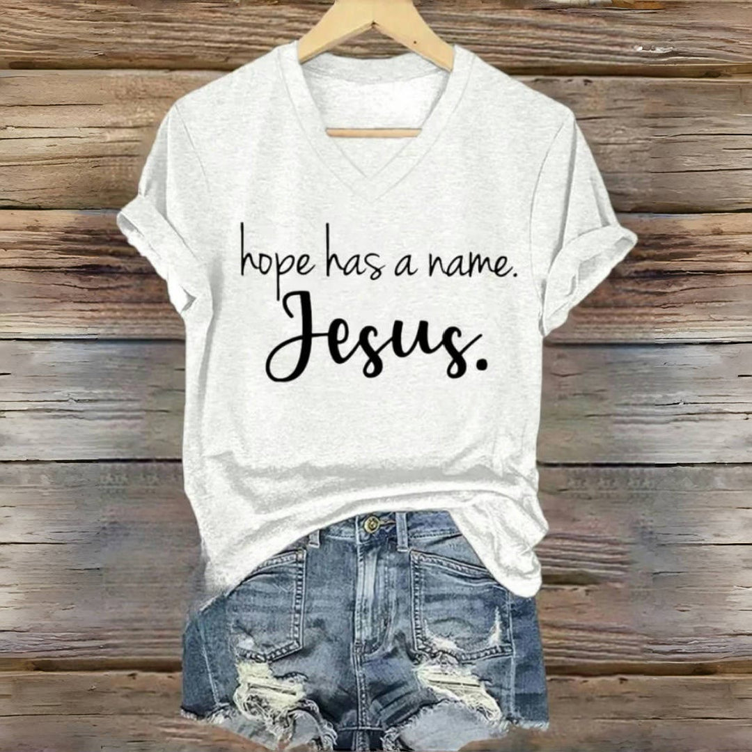 Christianartworkshop Hope Has A Name Jesus - Maglietta con scollo a V e stampa - Bianco - 4XL - image 3