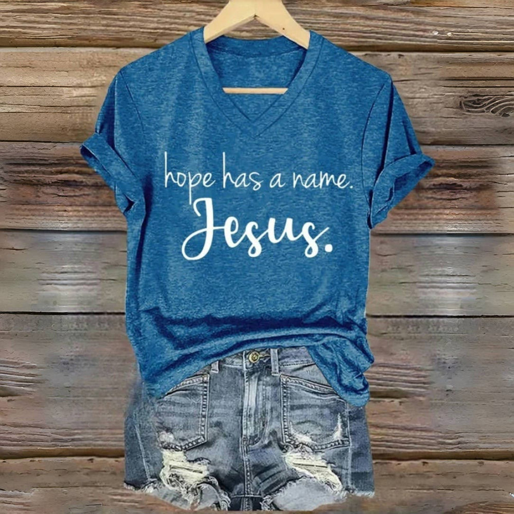 Christianartworkshop Hope Has A Name Jesus - Maglietta con scollo a V e stampa - Blu - 4XL - image 1