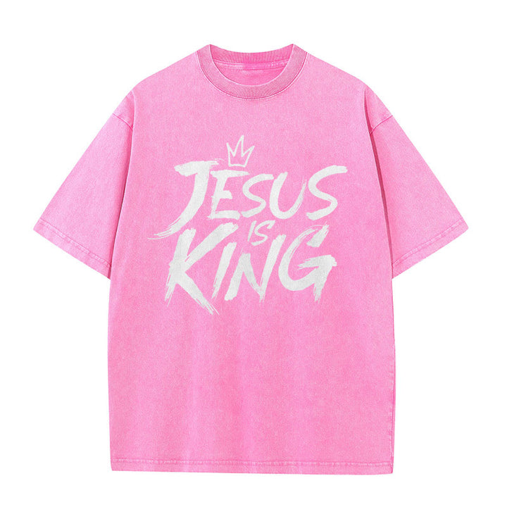 Christianartworkshop Maglietta unisex lavata Jesus Is King - Rosa - 5XL - image 5