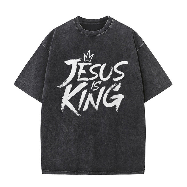 Christianartworkshop Maglietta unisex lavata Jesus Is King - Nero - 5XL - image 0