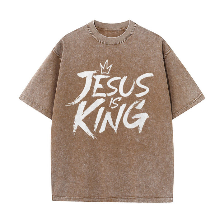 Christianartworkshop Maglietta unisex lavata Jesus Is King - Caffè - 5XL - image 11
