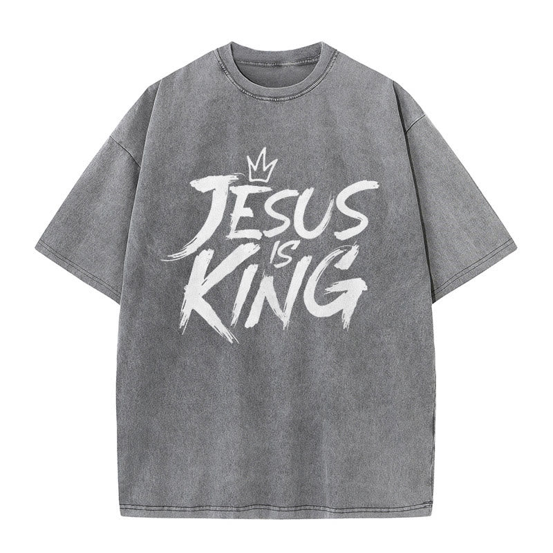 Christianartworkshop Maglietta unisex lavata Jesus Is King - Grigio - 5XL - image 9