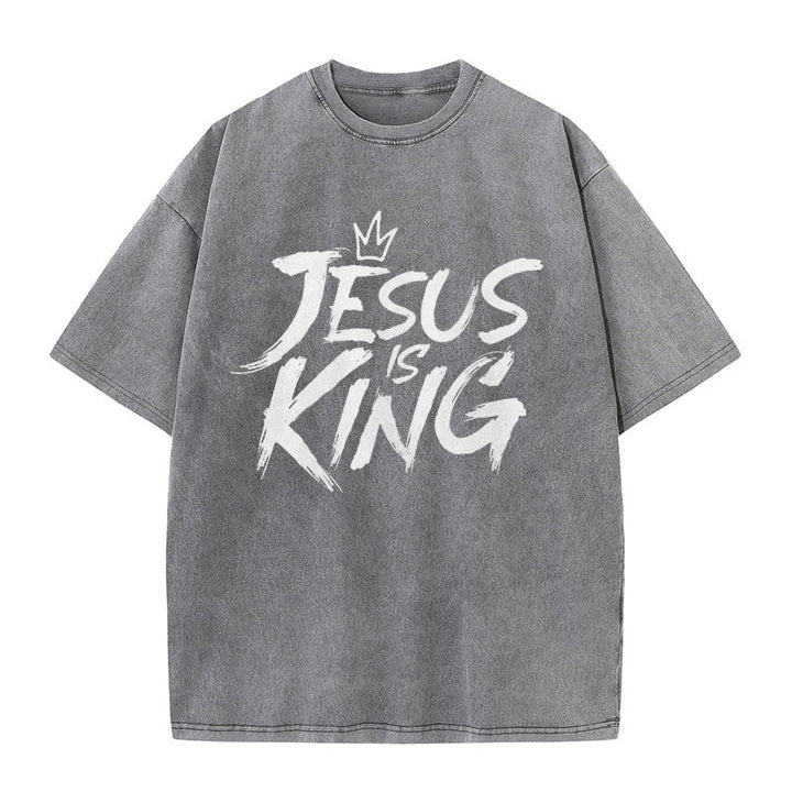 Christianartworkshop Maglietta unisex lavata Jesus Is King - Grigio - 5XL - image 9