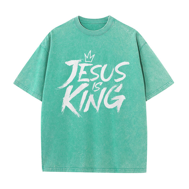 Christianartworkshop Maglietta unisex lavata Jesus Is King - Verde - 5XL - image 8