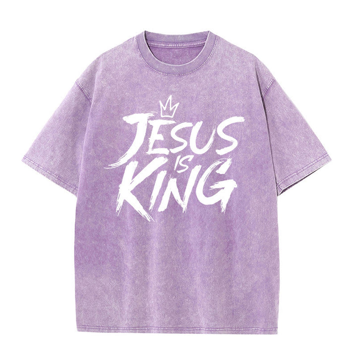 Christianartworkshop Maglietta unisex lavata Jesus Is King - Viola - 5XL - image 7