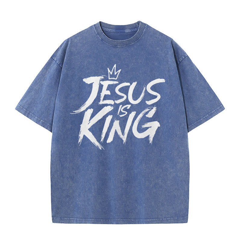 Christianartworkshop Maglietta unisex lavata Jesus Is King - Blu - 5XL - image 10