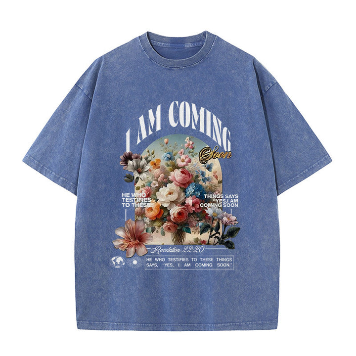 Christianartworkshop I Am Coming Soon - Maglietta unisex lavata - Blu - 5XL - image 8