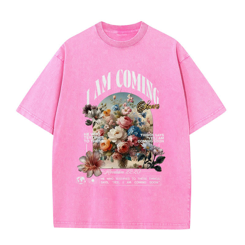 Christianartworkshop I Am Coming Soon - Maglietta unisex lavata - Rosa - 5XL - image 7