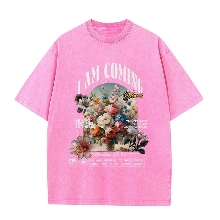 Christianartworkshop I Am Coming Soon - Maglietta unisex lavata - Rosa - 5XL - image 7