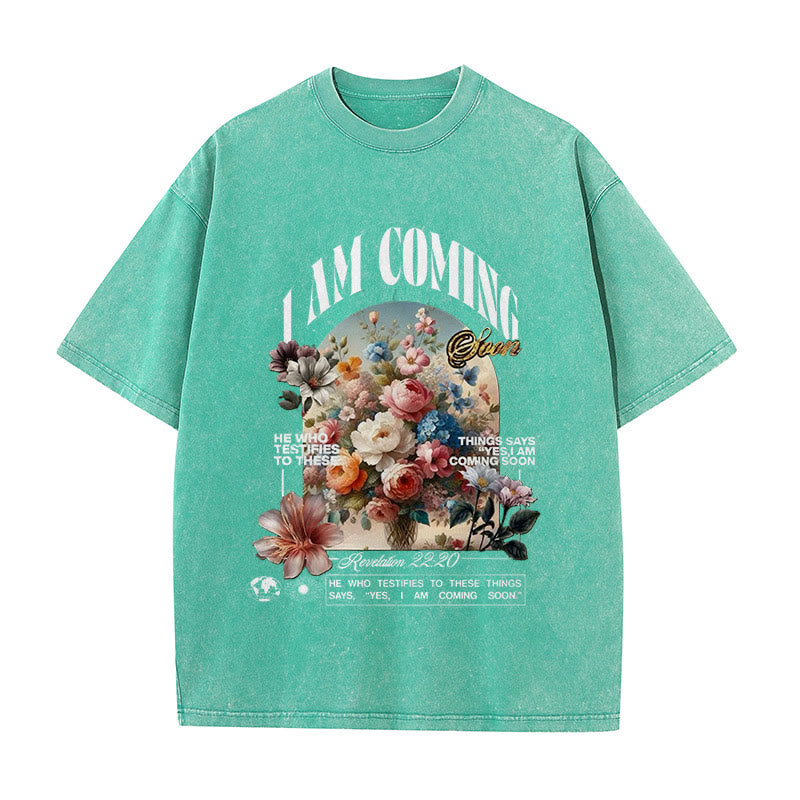 Christianartworkshop I Am Coming Soon - Maglietta unisex lavata - Verde - 5XL - image 5