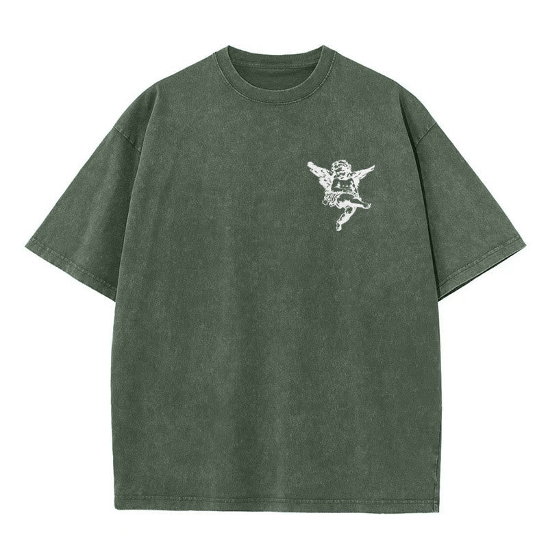 Maglietta unisex lavata ispirata a Christianartworkshop con disegno di cherubino e scritta "Beata" - image 8