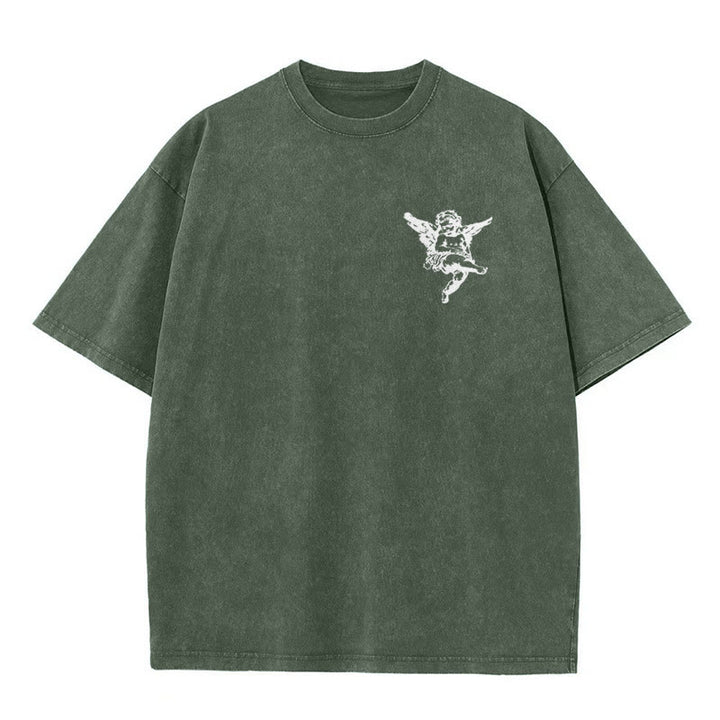 Maglietta unisex lavata ispirata a Christianartworkshop con disegno di cherubino e scritta "Beata" - image 8