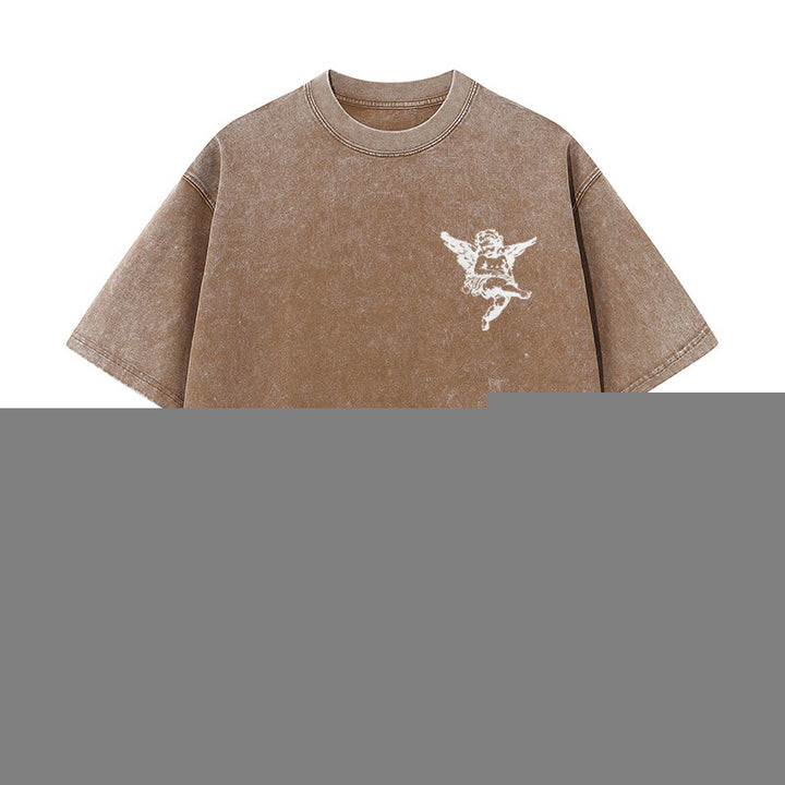 Maglietta unisex lavata ispirata a Christianartworkshop con disegno di cherubino e scritta "Beata" - image 12