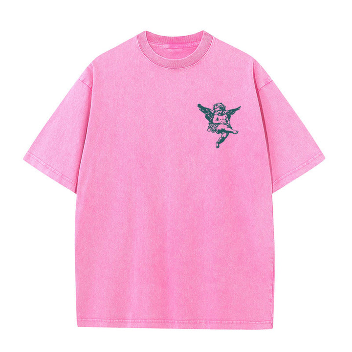 Maglietta unisex lavata ispirata a Christianartworkshop con disegno di cherubino e scritta "Beata" - image 14