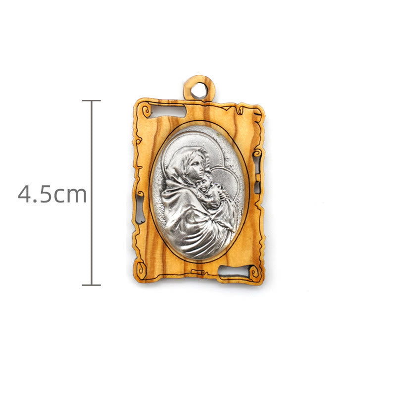 Christianartworkshop Collana con ciondolo della Vergine Maria in legno d'ulivo e metallo: un ricordo devozionale senza tempo - image 3
