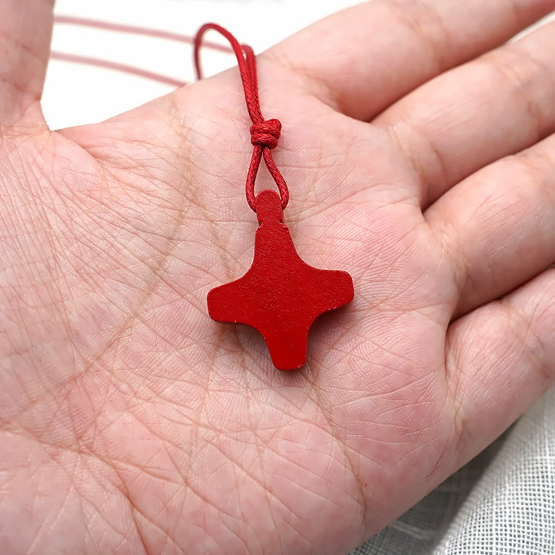 Christianartworkshop Collana con ciondolo a croce in legno dello Spirito Santo e medaglia smaltata rossa - image 3
