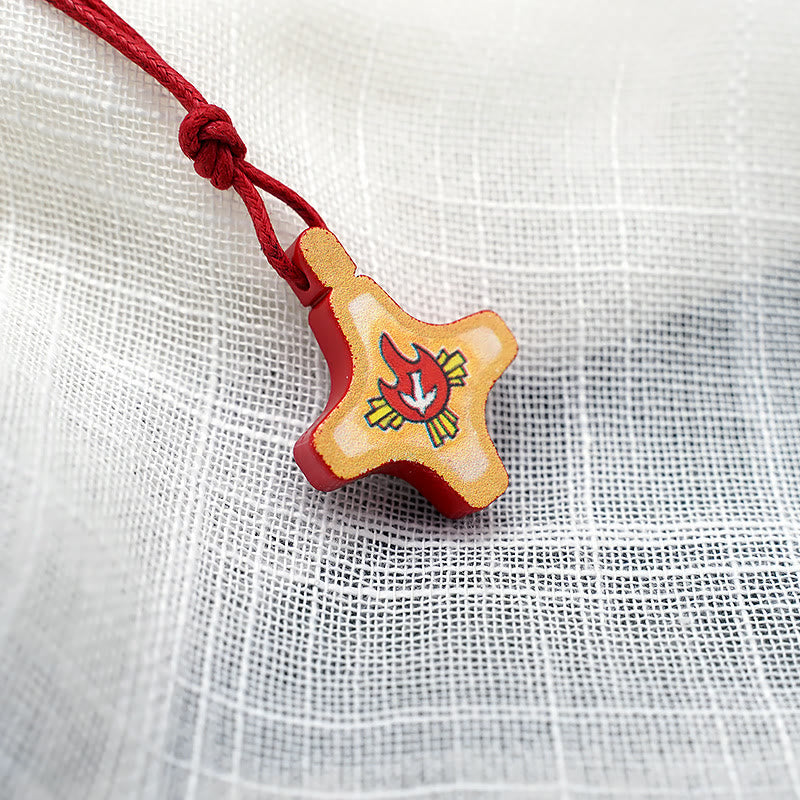Christianartworkshop Collana con ciondolo a croce in legno dello Spirito Santo e medaglia smaltata rossa - image 2