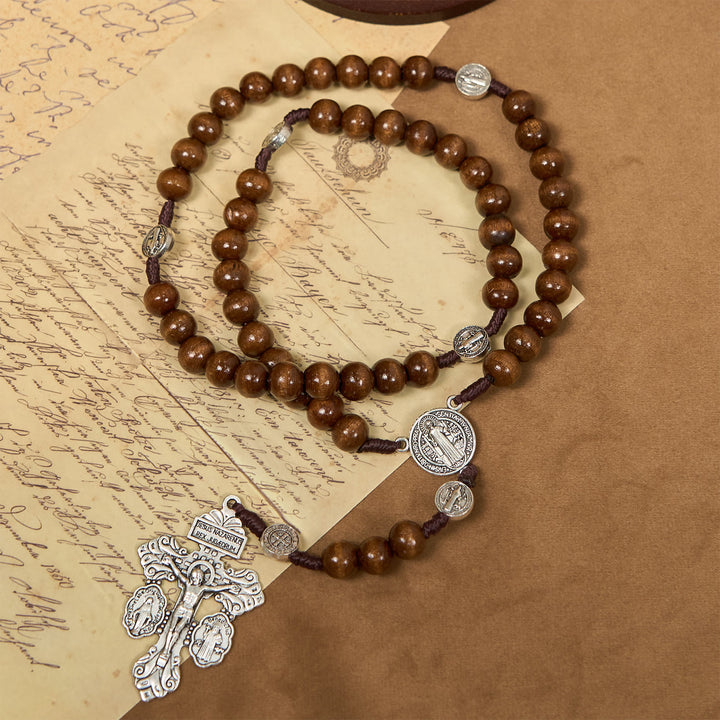 Christianartworkshop Medaglia di San Benedetto Chiesa Perdono Assoluzione Collana di legno Rosario Regalo - image 3