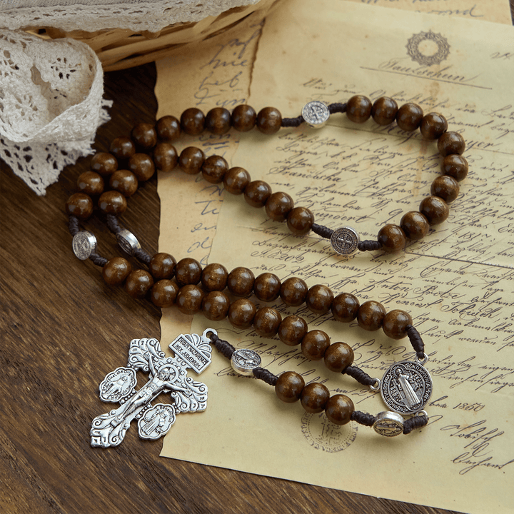 Christianartworkshop Medaglia di San Benedetto Chiesa Perdono Assoluzione Collana di legno Rosario Regalo - image 7