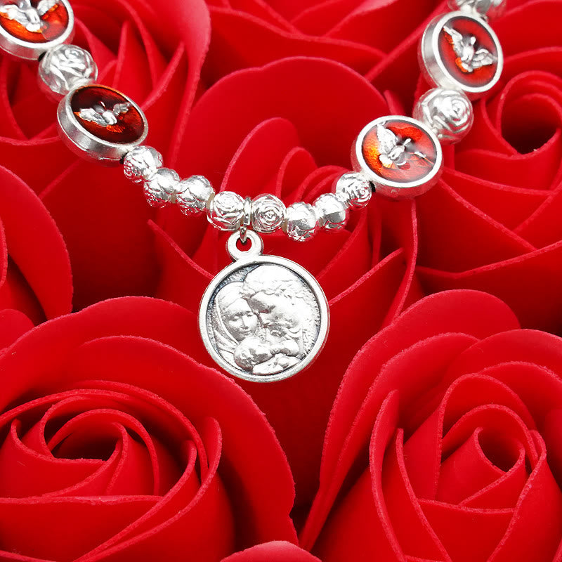 Christianartworkshop Bracciale smaltato con Spirito Santo, Croce e Perline di Rosa: Simbolo Amato di Protezione Benedetta - image 3