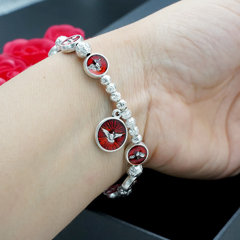 Christianartworkshop Bracciale smaltato con Spirito Santo, Croce e Perline di Rosa: Simbolo Amato di Protezione Benedetta - image 5