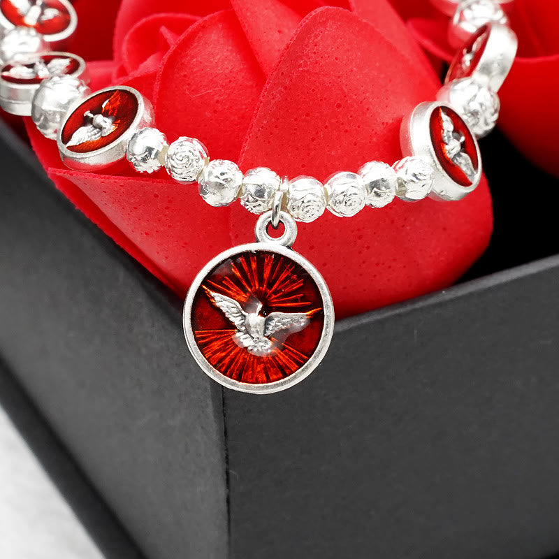 Christianartworkshop Bracciale smaltato con Spirito Santo, Croce e Perline di Rosa: Simbolo Amato di Protezione Benedetta - image 2