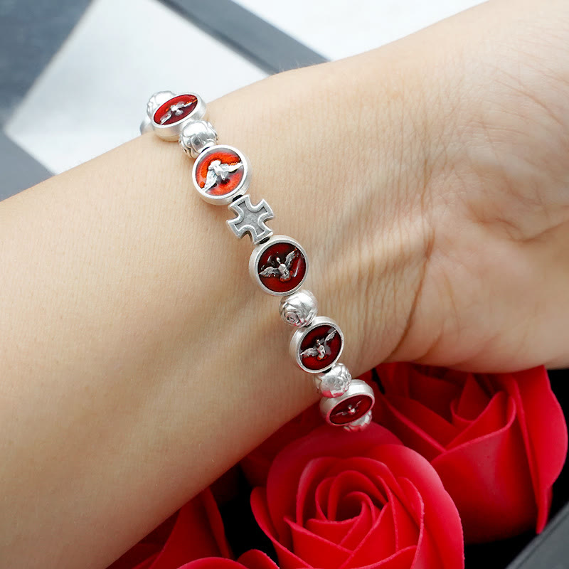 Christianartworkshop Bracciale smaltato con Spirito Santo, Croce e Perline di Rosa: Simbolo Amato di Protezione Benedetta - image 4