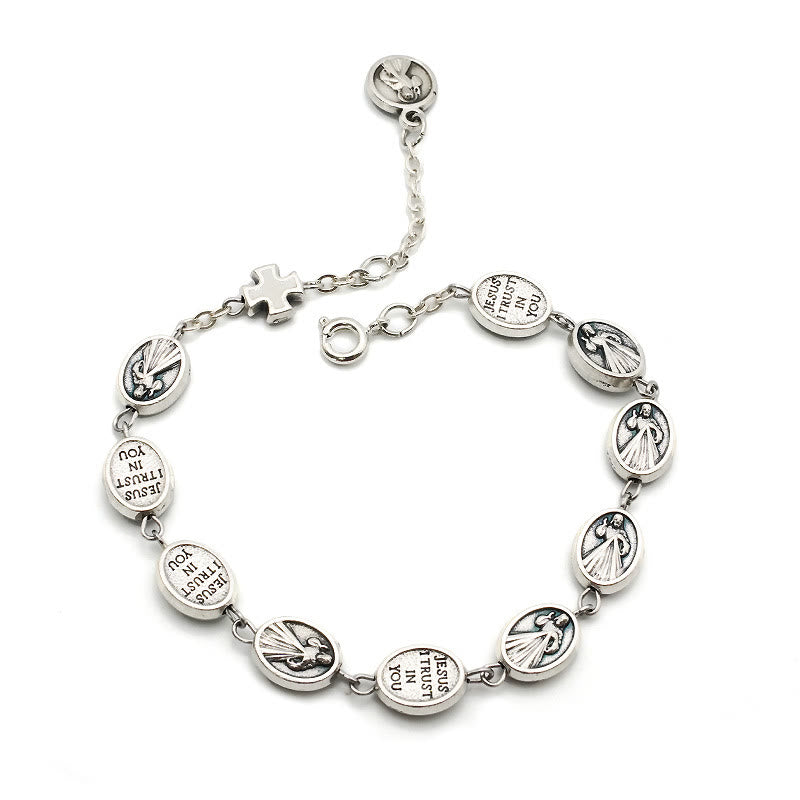 Christianartworkshop Bracciale classico con medaglia miracolosa e croce di San Benedetto: un simbolo senza tempo di protezione divina - Yeshua Salvatore - Bianco - image 5