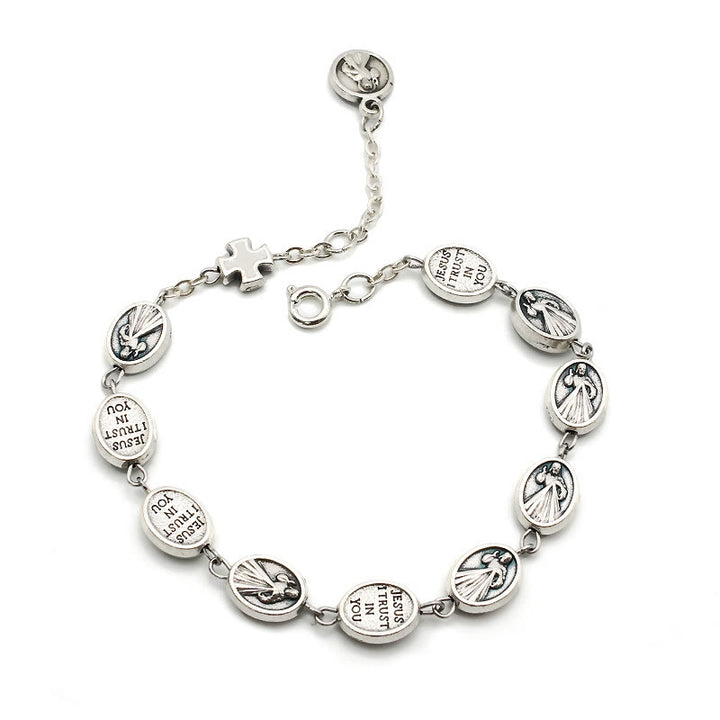 Christianartworkshop Bracciale classico con medaglia miracolosa e croce di San Benedetto: un simbolo senza tempo di protezione divina - Yeshua Salvatore - Bianco - image 5