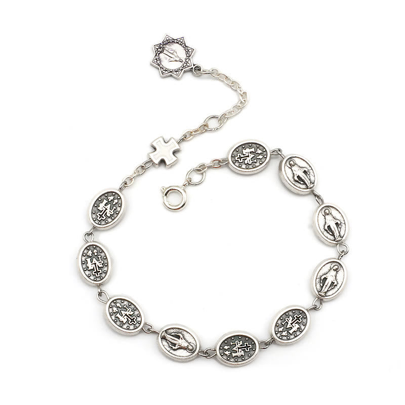 Christianartworkshop Bracciale classico con medaglia miracolosa e croce di San Benedetto: un simbolo senza tempo di protezione divina - Nostra Signora - Bianco - image 8