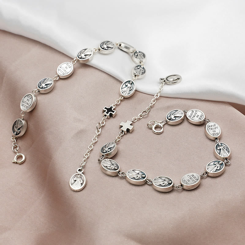 Christianartworkshop Bracciale classico con medaglia miracolosa e croce di San Benedetto: un simbolo senza tempo di protezione divina - Yeshua Salvatore - Nero - image 0