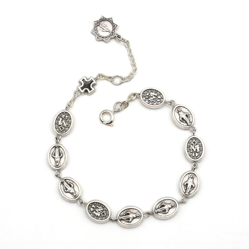 Christianartworkshop Bracciale classico con medaglia miracolosa e croce di San Benedetto: un simbolo senza tempo di protezione divina - Nostra Signora - Nero - image 7