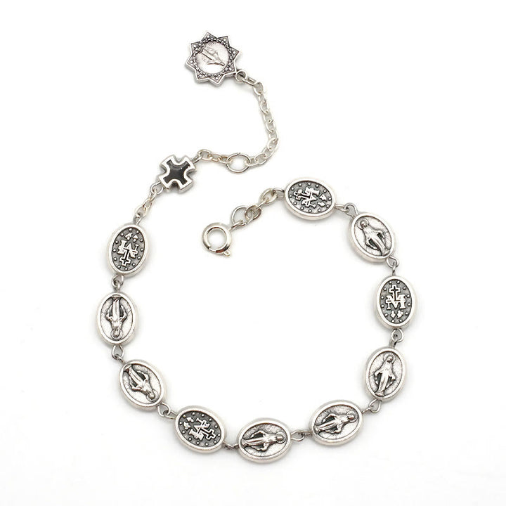 Christianartworkshop Bracciale classico con medaglia miracolosa e croce di San Benedetto: un simbolo senza tempo di protezione divina - Nostra Signora - Nero - image 7