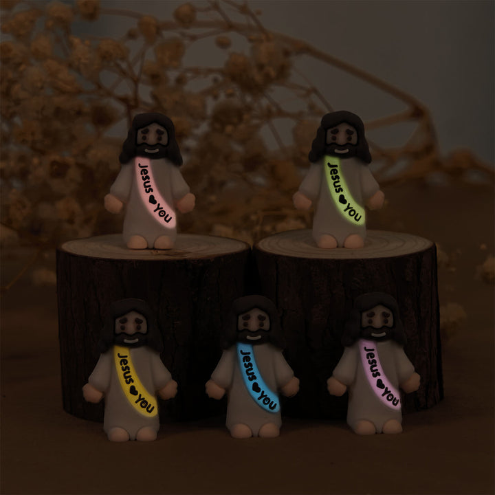 Christianartworkshop 5/10/20/30 pezzi Mini statuetta di Gesù colorata che si illumina al buio con la scritta "Gesù ti ama" - image 1