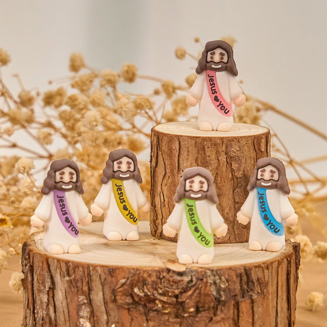 Christianartworkshop 5/10/20/30 pezzi Mini statuette di Gesù colorate che si illuminano al buio con la scritta "Gesù ti ama" - image 0