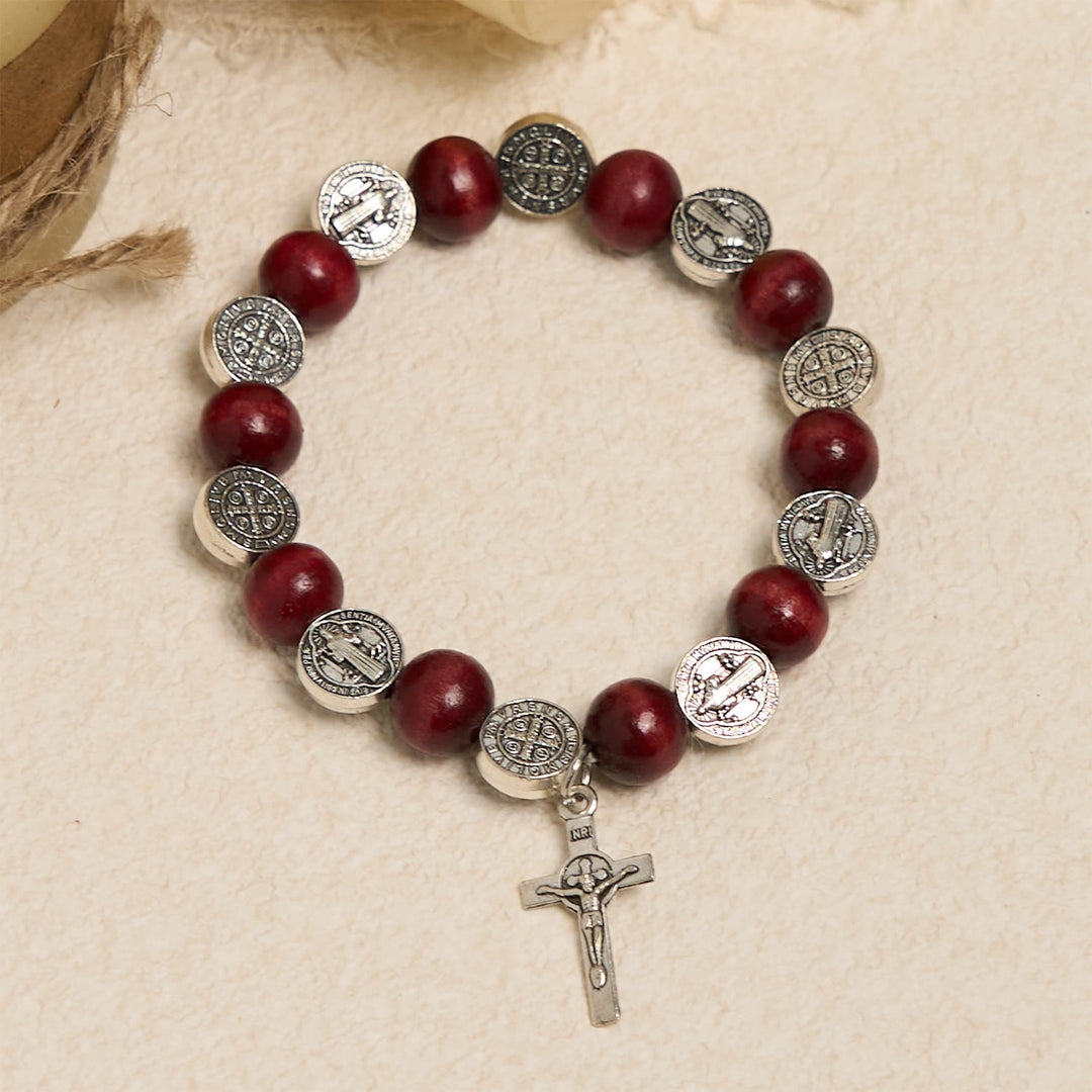 Christianartworkshop Ciondolo di San Benedetto in stile vintage e braccialetto di perline rosse: simbolo prezioso di guida sacra - Perline rosse - image 0