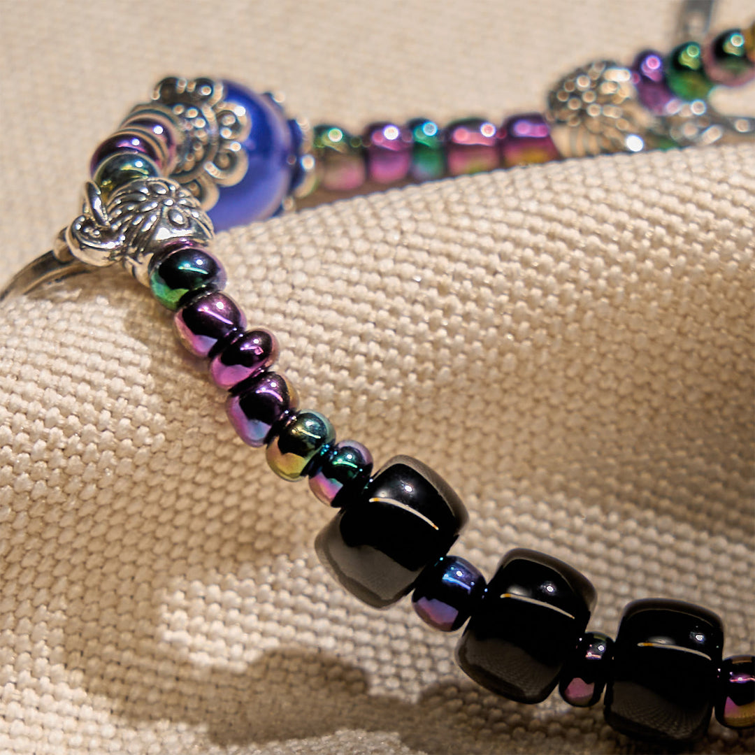 Christianartworkshop Bracciale in ebano e agata blu con medaglia della Madonna e crocifisso - image 5