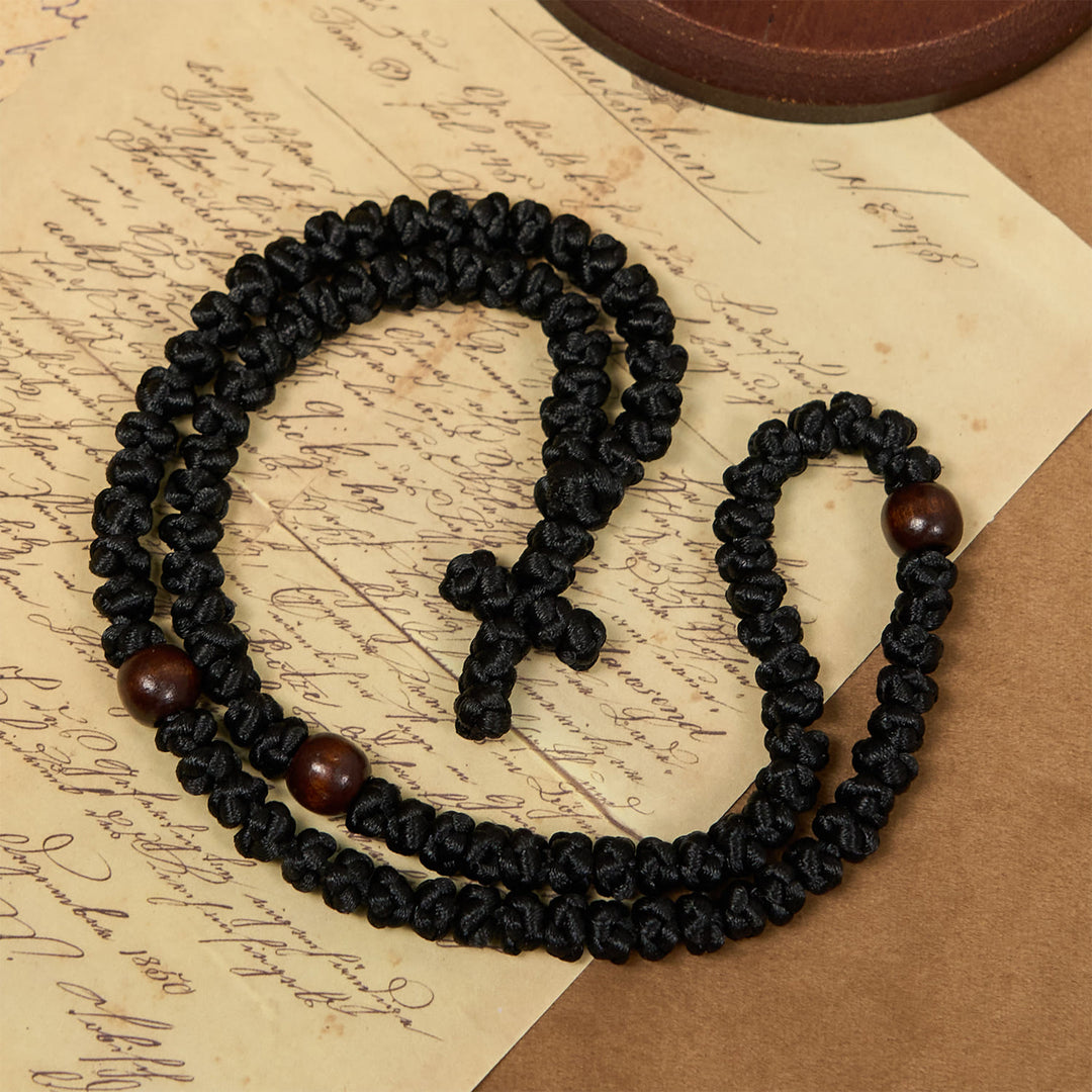 Collana con 100 nodi di benedizione della croce blu e nera Christianartworkshop : simbolo prezioso della benedizione sacra - Nero - image 7