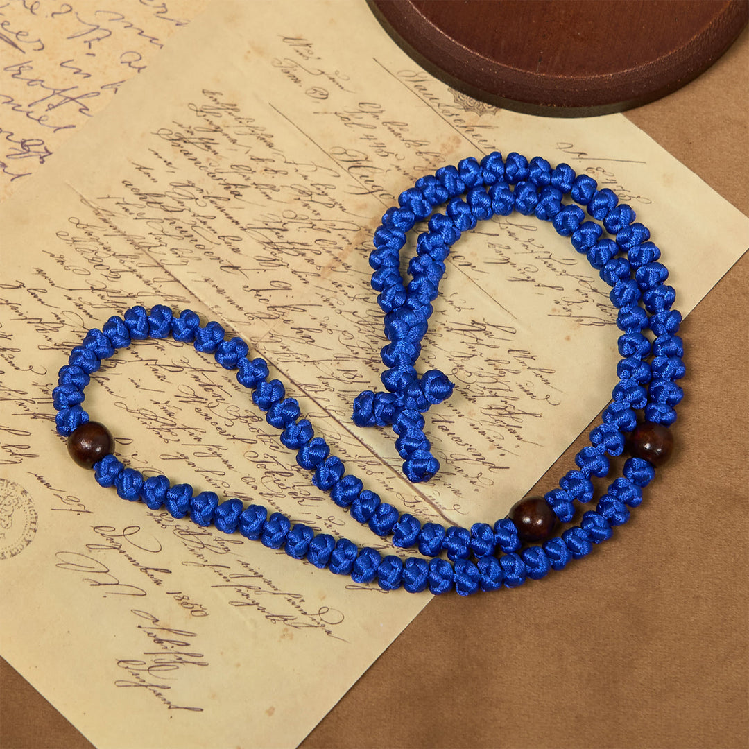 Collana con 100 nodi di benedizione della croce blu e nera Christianartworkshop : simbolo prezioso della benedizione sacra - image 3