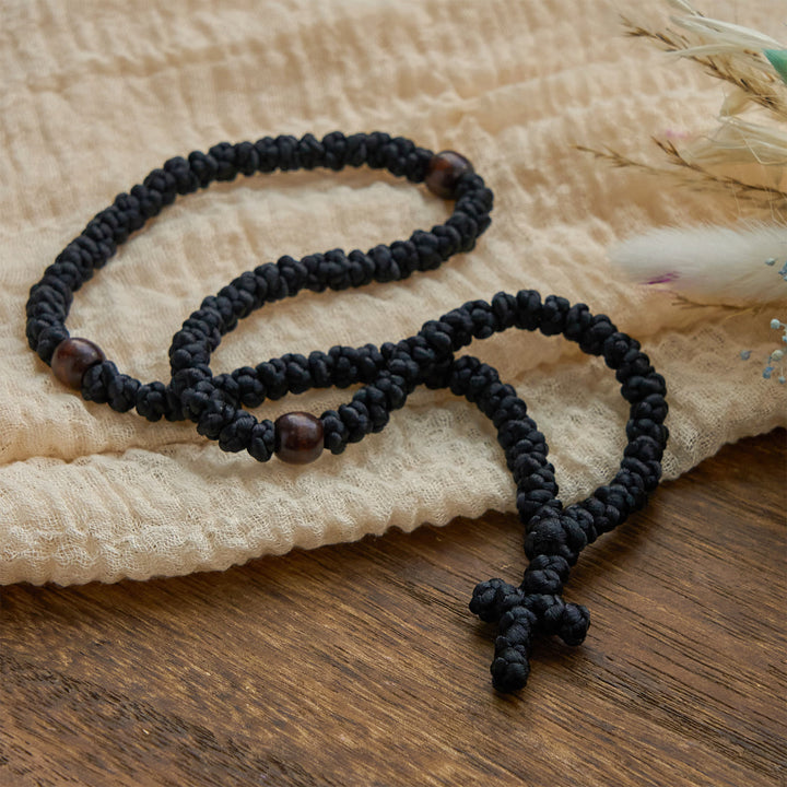 Collana con 100 nodi di benedizione della croce blu e nera Christianartworkshop : simbolo prezioso della benedizione sacra - image 11