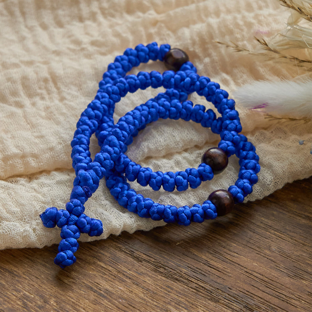 Collana con 100 nodi di benedizione della croce blu e nera Christianartworkshop : simbolo prezioso della benedizione sacra - image 4