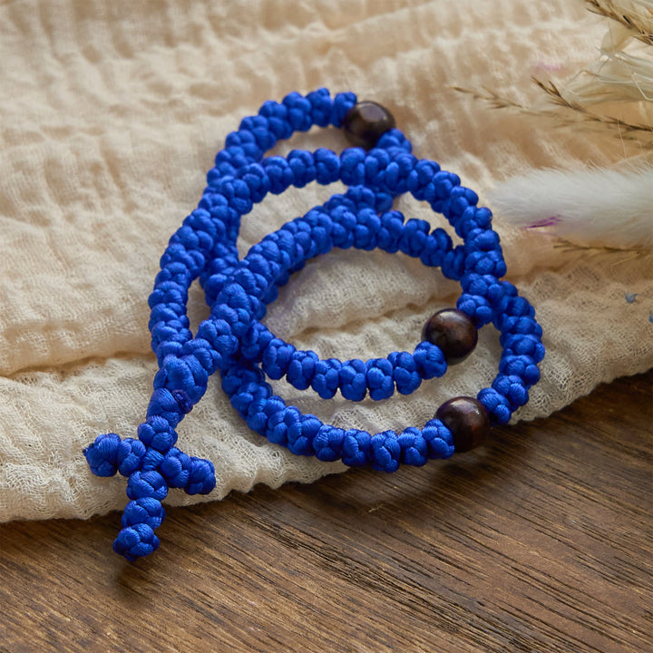 Collana con 100 nodi di benedizione della croce blu e nera Christianartworkshop : simbolo prezioso della benedizione sacra - image 4