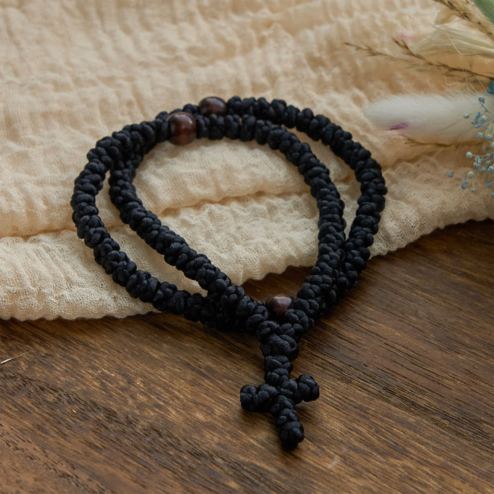 Collana con 100 nodi di benedizione della croce blu e nera Christianartworkshop : simbolo prezioso della benedizione sacra - image 9