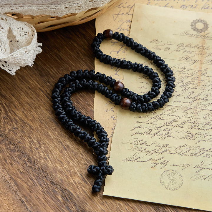 Collana con 100 nodi di benedizione della croce blu e nera Christianartworkshop : simbolo prezioso della benedizione sacra - image 13