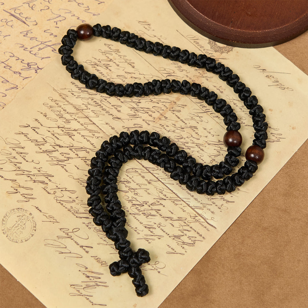 Collana con 100 nodi di benedizione della croce blu e nera Christianartworkshop : simbolo prezioso della benedizione sacra - image 8