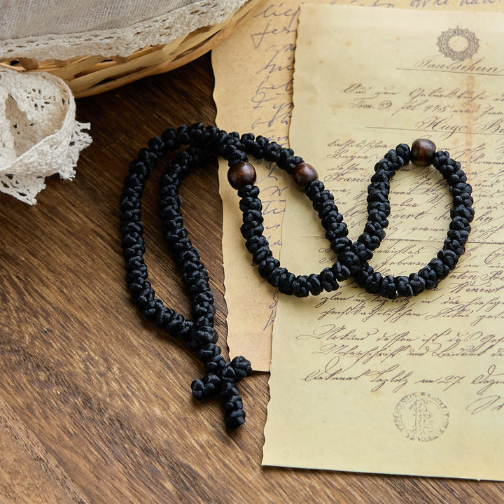 Collana con 100 nodi di benedizione della croce blu e nera Christianartworkshop : simbolo prezioso della benedizione sacra - image 14