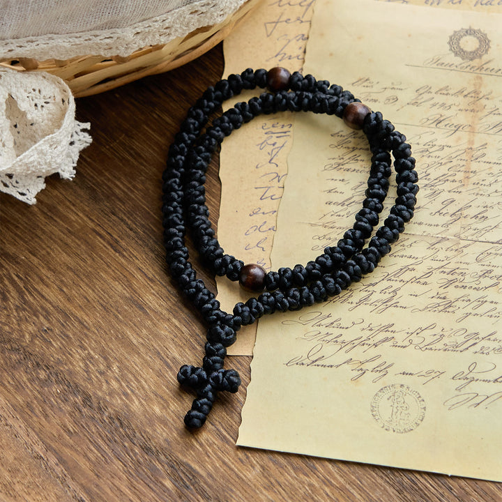 Collana con 100 nodi di benedizione della croce blu e nera Christianartworkshop : simbolo prezioso della benedizione sacra - image 10